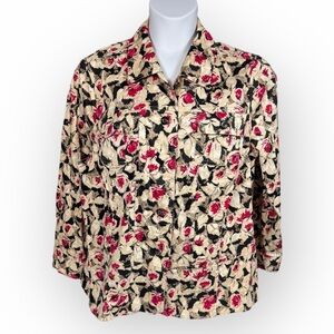 CJ Banks Red Cream Black Floral Jacket 1X